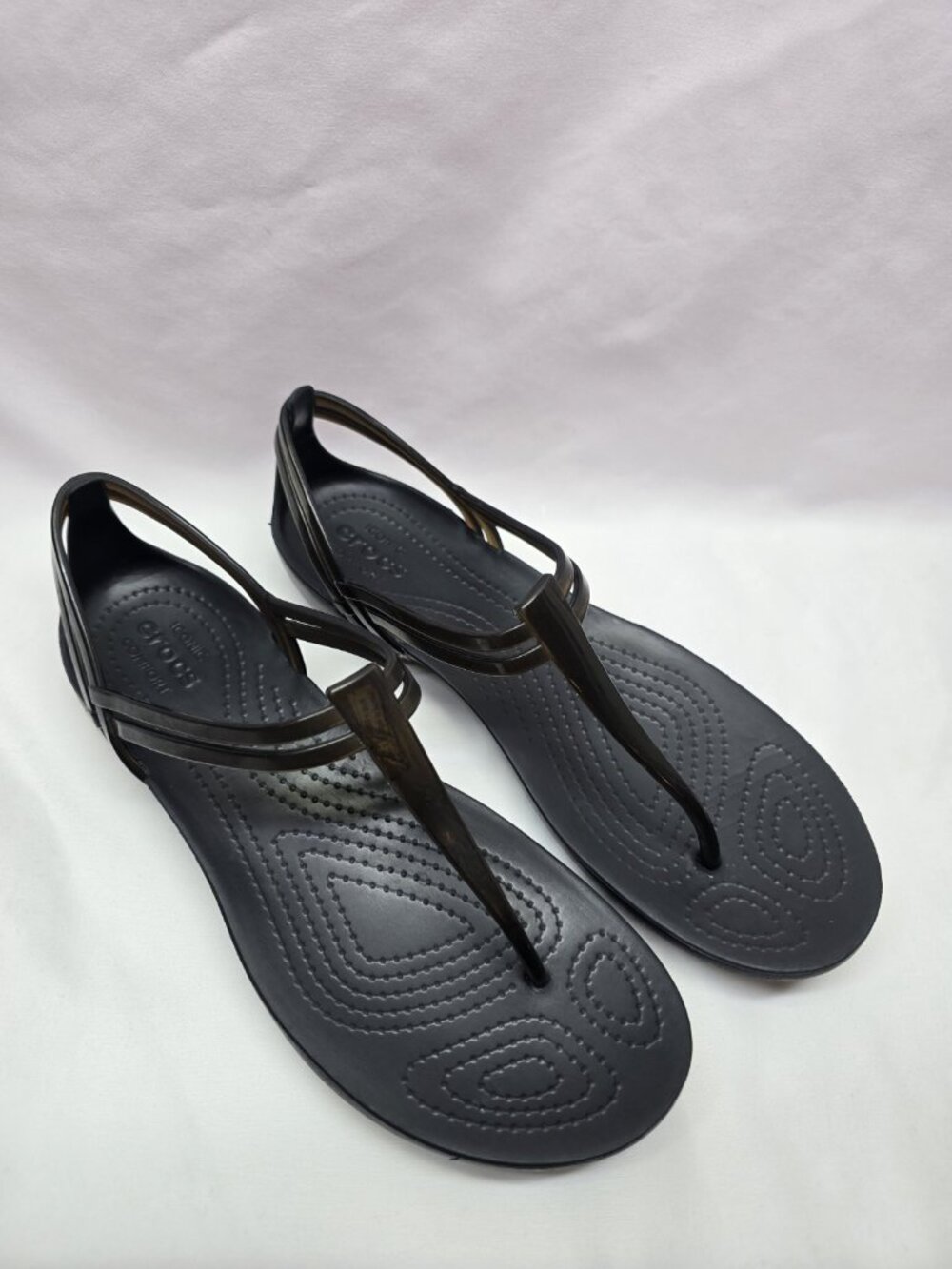 Crocs Isabella Women's Size 7 Black Jelly T-Strap Iconic Comfort Sandals Rare